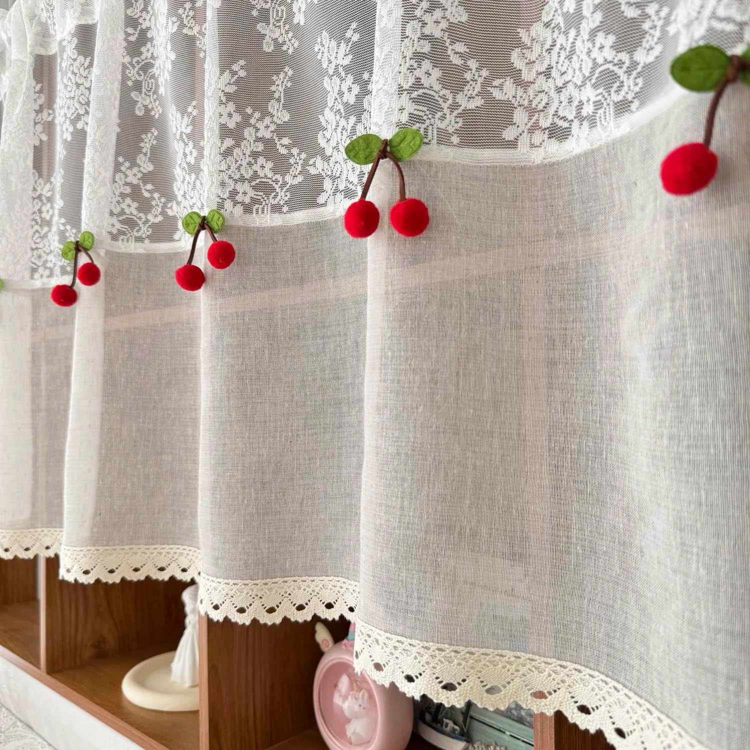 Landhaus-Spitzen-Küchengardine – 100% Polyester, 1 Paneel, Rustikaler Charme