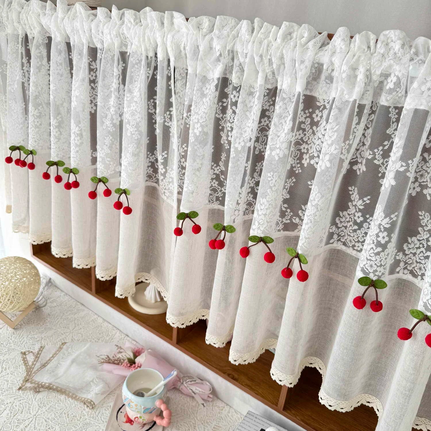 Landhaus-Spitzen-Küchengardine – 100% Polyester, 1 Paneel, Rustikaler Charme