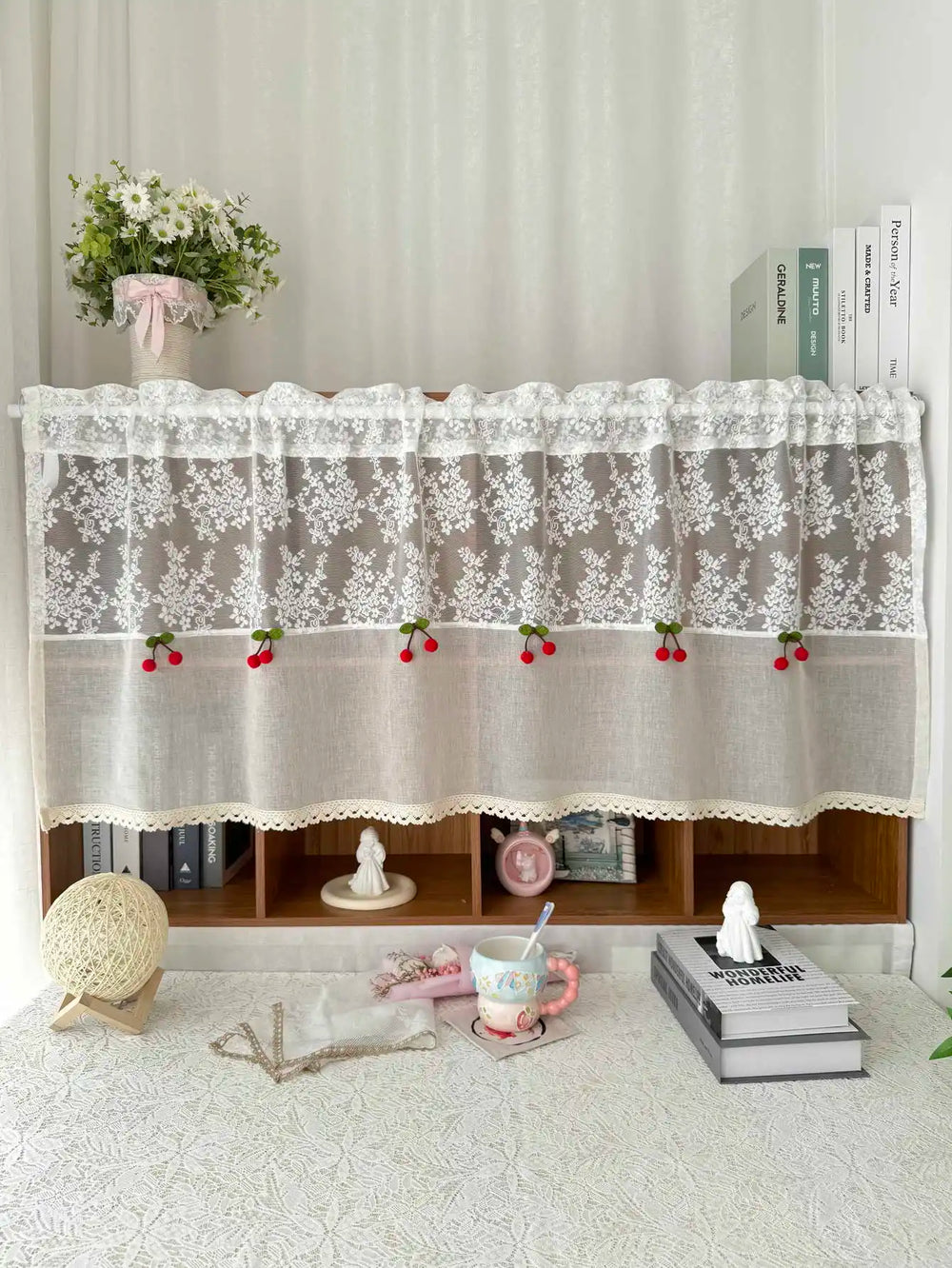 Landhaus-Spitzen-Küchengardine – 100% Polyester, 1 Paneel, Rustikaler Charme