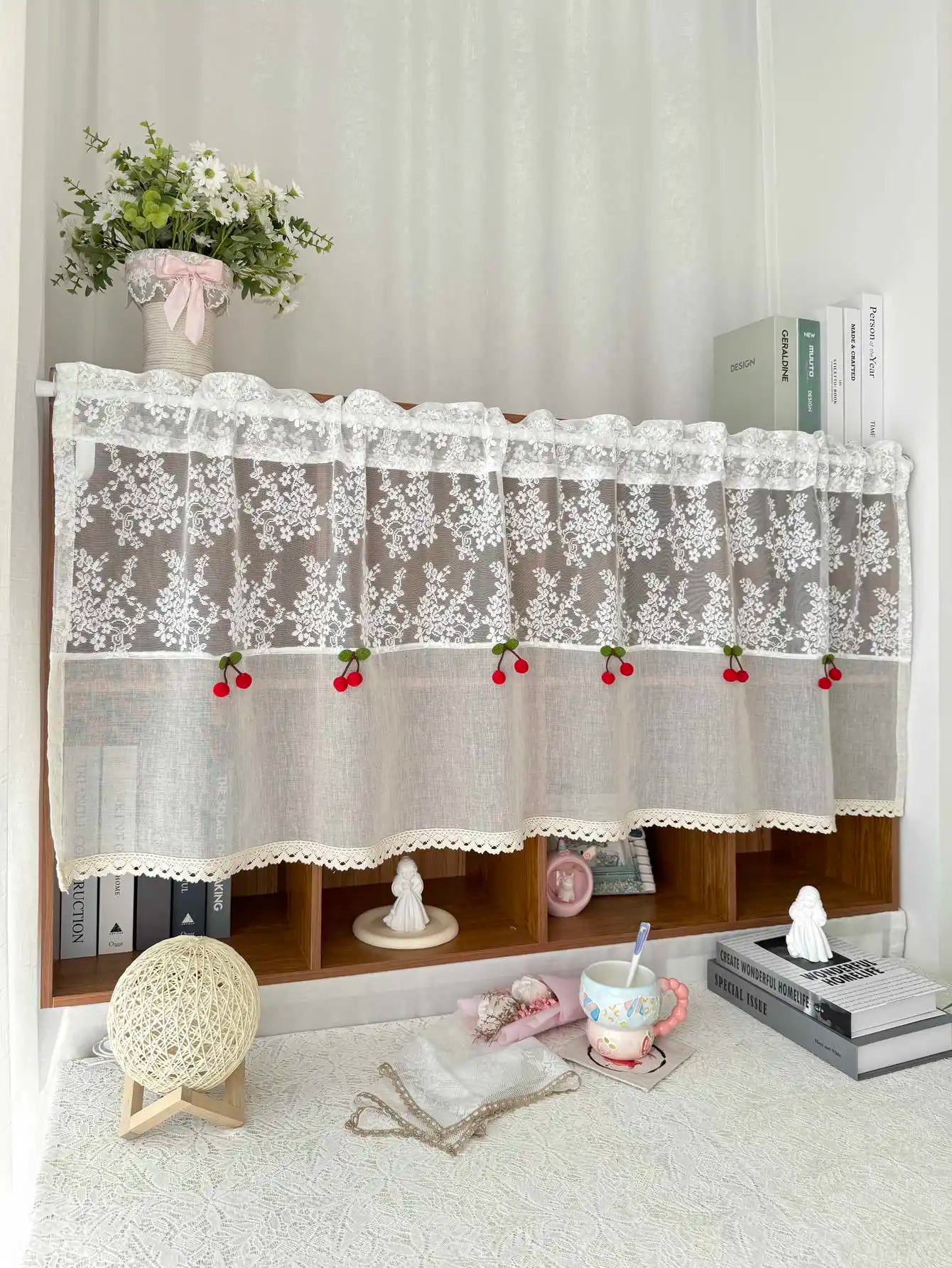 Landhaus-Spitzen-Küchengardine – 100% Polyester, 1 Paneel, Rustikaler Charme