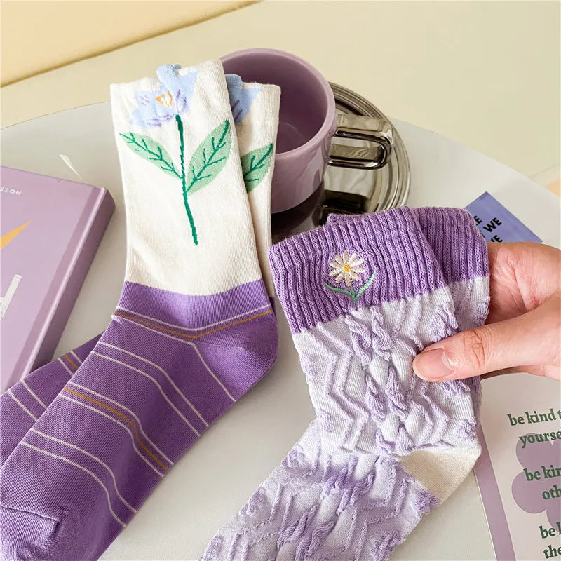 Lange Baumwollsocken – Harajuku-Blumenmuster