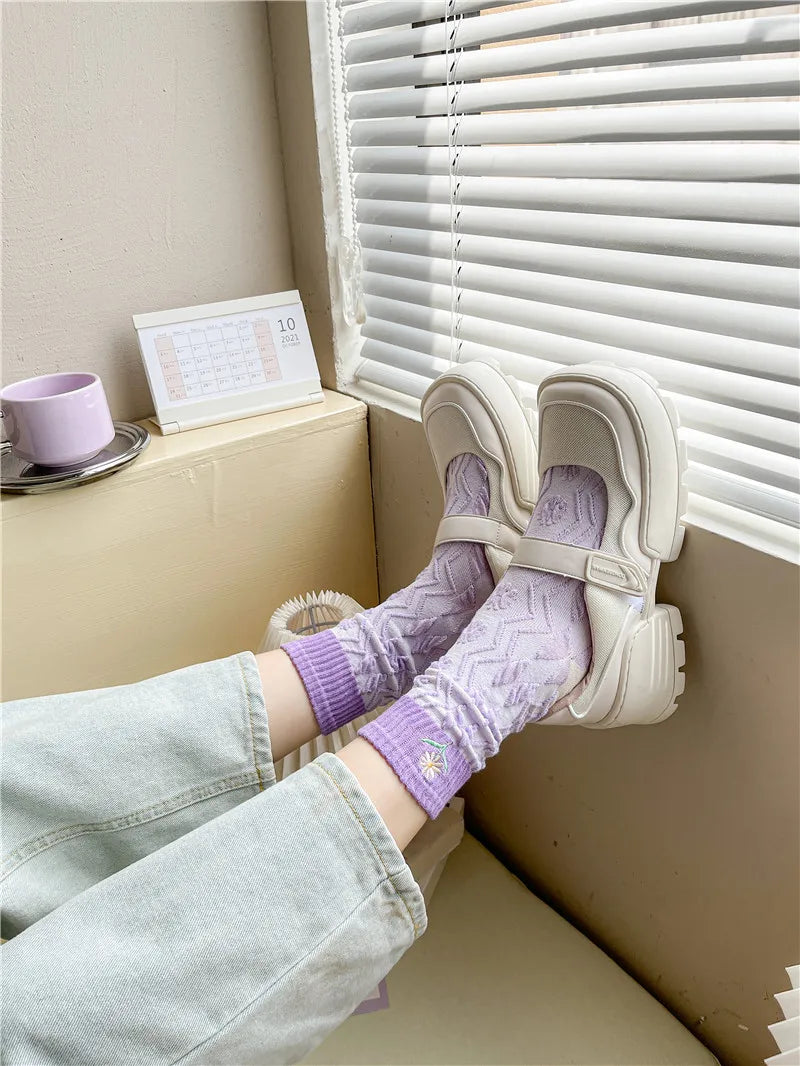 Lange Baumwollsocken – Harajuku-Blumenmuster