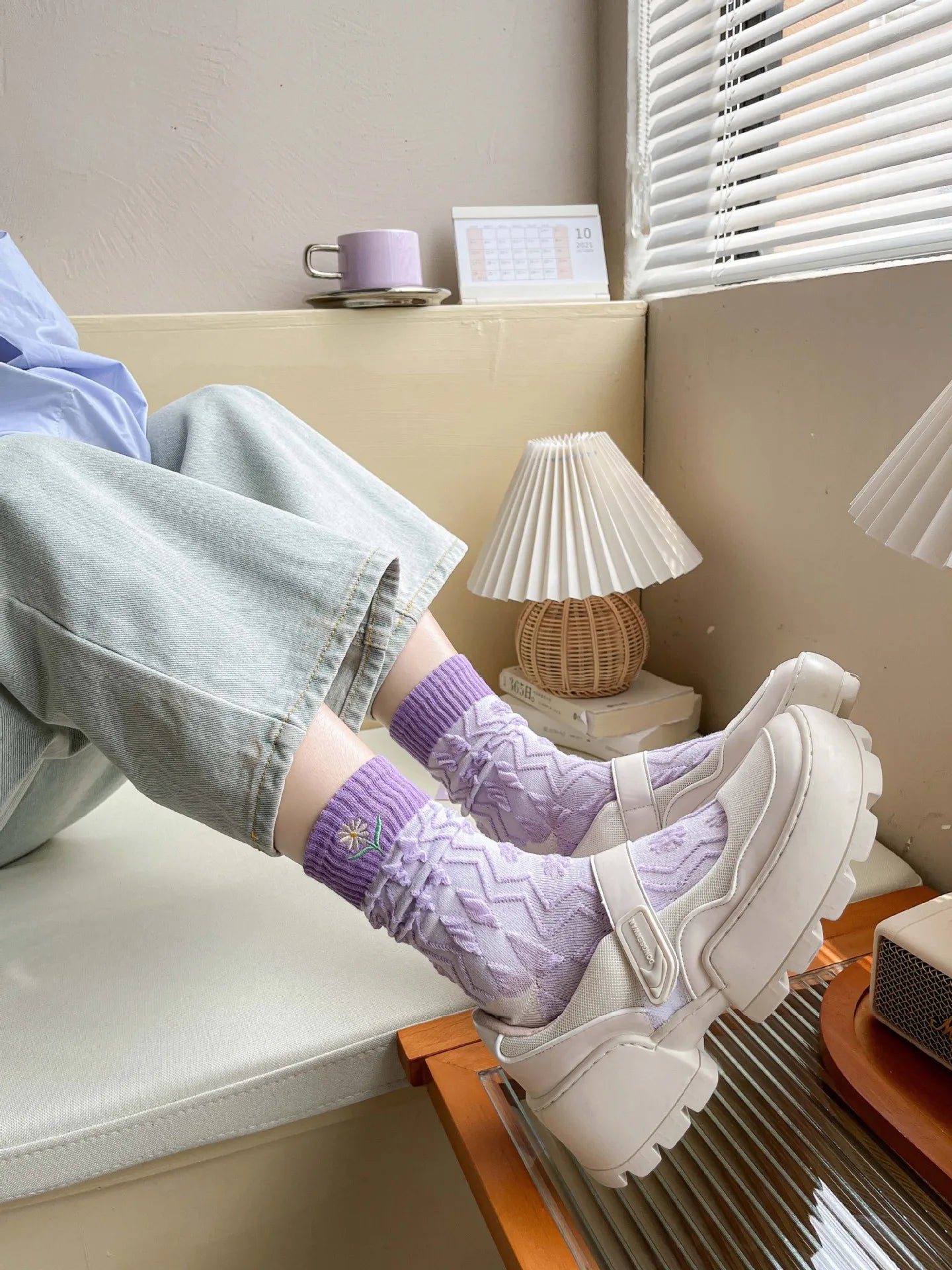 Lange Baumwollsocken – Harajuku-Blumenmuster