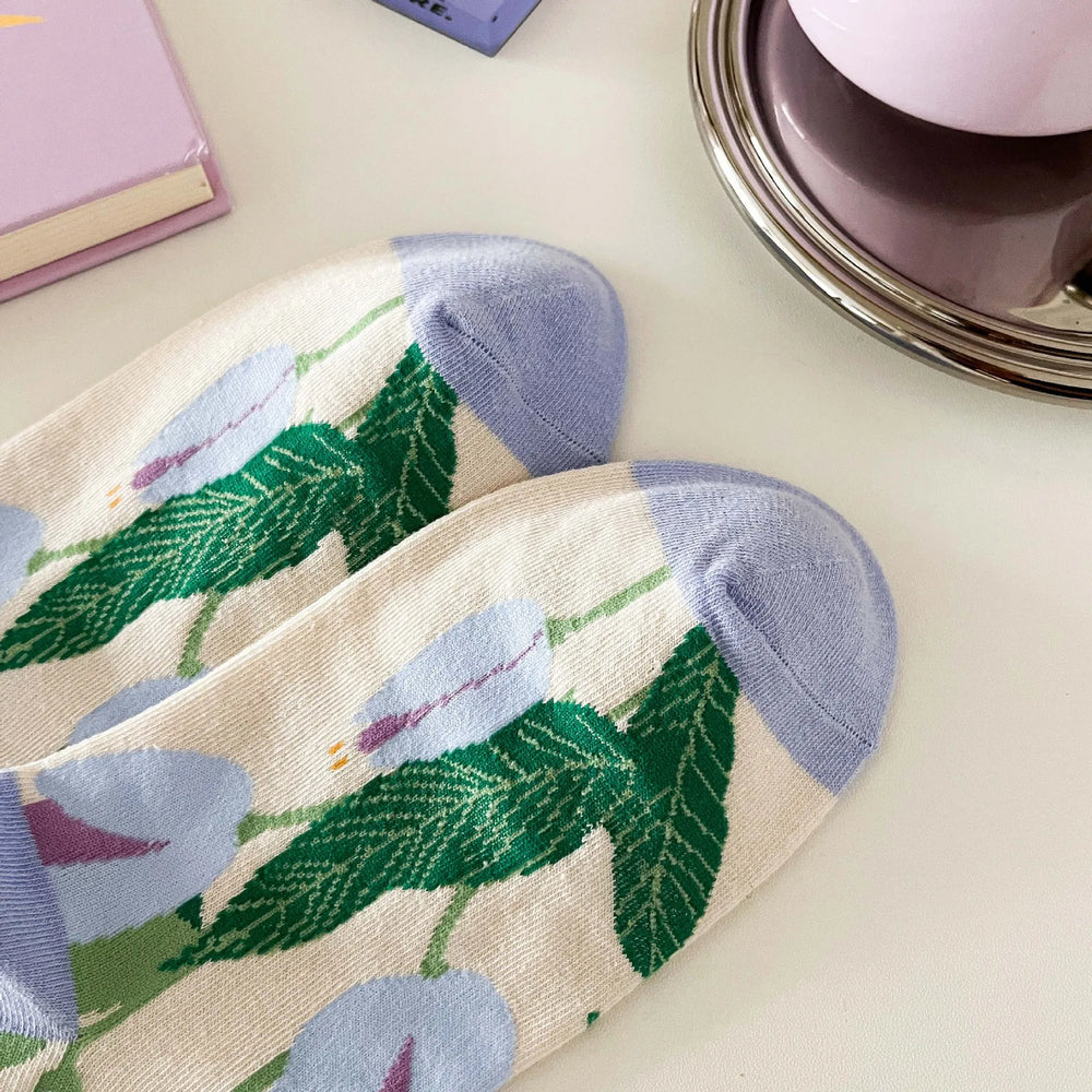 Lange Baumwollsocken – Harajuku-Blumenmuster