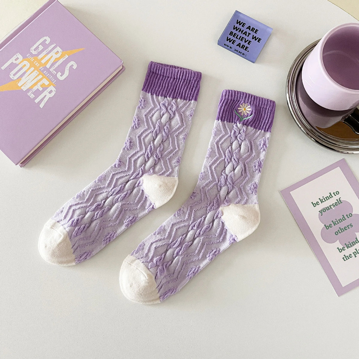 Lange Baumwollsocken – Harajuku-Blumenmuster