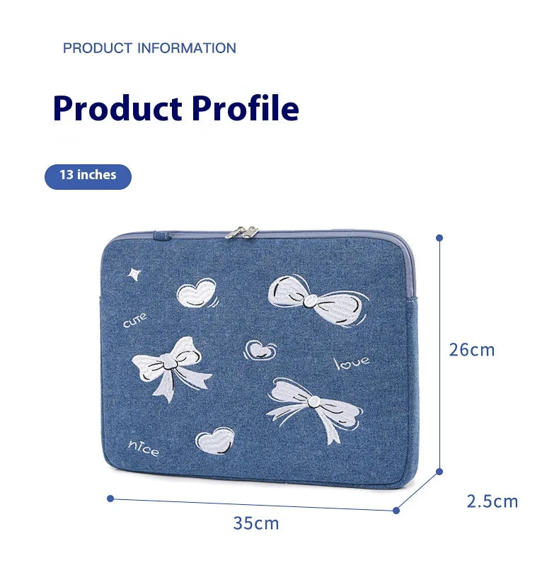 Laptophülle – Denim-Schleifendesign – 13-16 Zoll