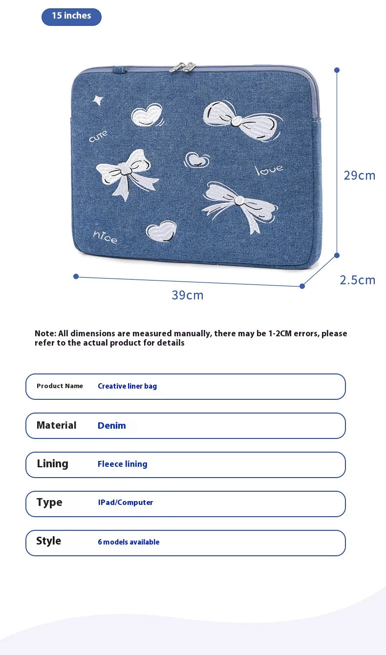 Laptophülle – Denim-Schleifendesign – 13-16 Zoll