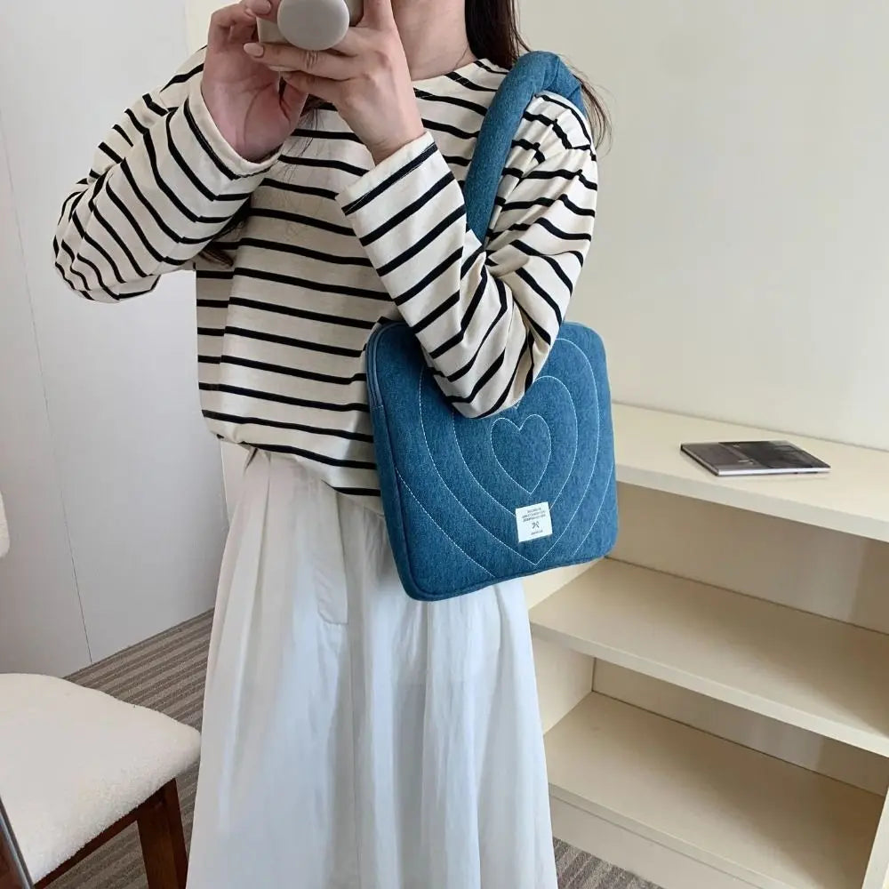 Laptoptasche – Denim-Stickerei – Stossfest