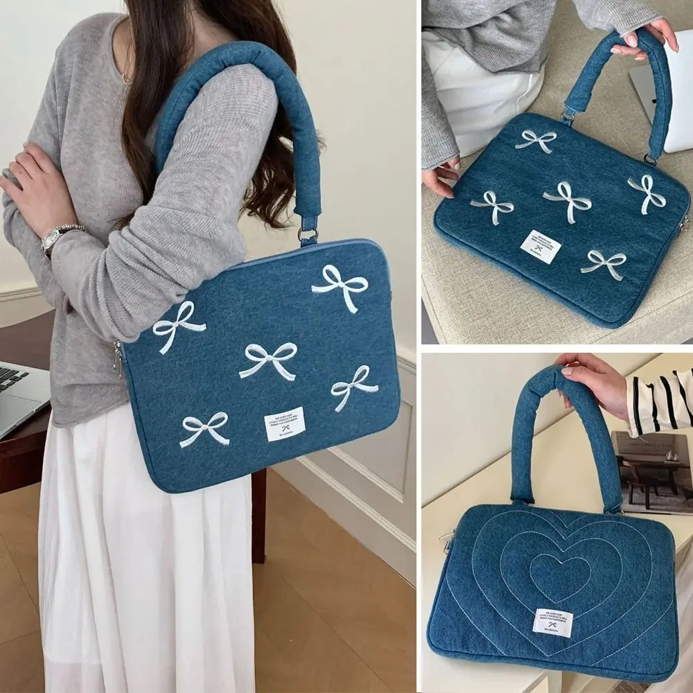 Laptoptasche – Denim-Stickerei – Stossfest