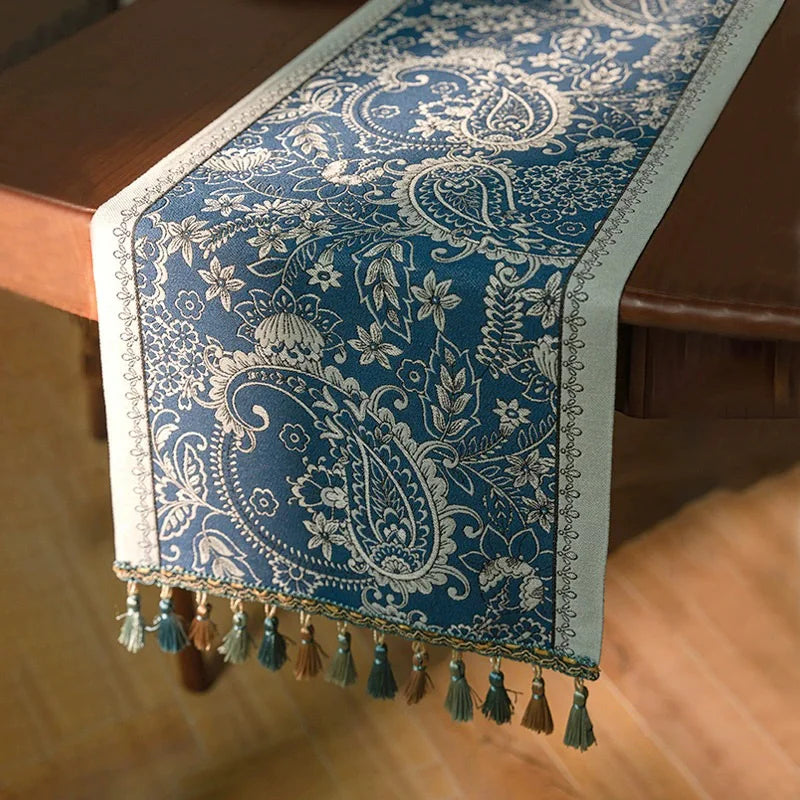 Leinen Tischläufer mit buntem Blumenmuster, Farbe: Versch. Grössen, 35x160cm bis 35x260cm