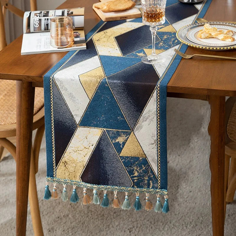 Leinen Tischläufer mit buntem Blumenmuster, Grösse: 35x160cm, Farbe: orange-braun, für Esszimmer