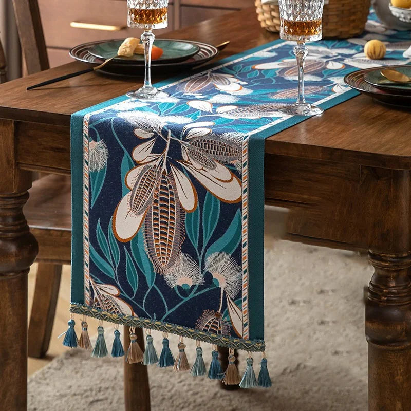 Bunter Tischläufer mit Blumenmuster aus Leinen 35x160 cm für Esstisch