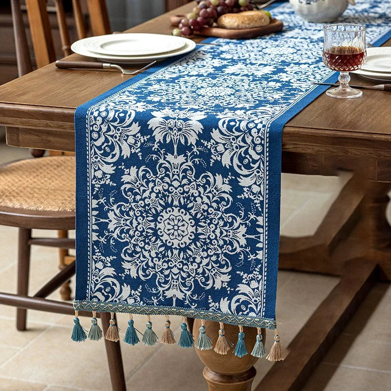 Leinen Tischläufer mit Blumenmuster in bunt, Grösse 35x120cm