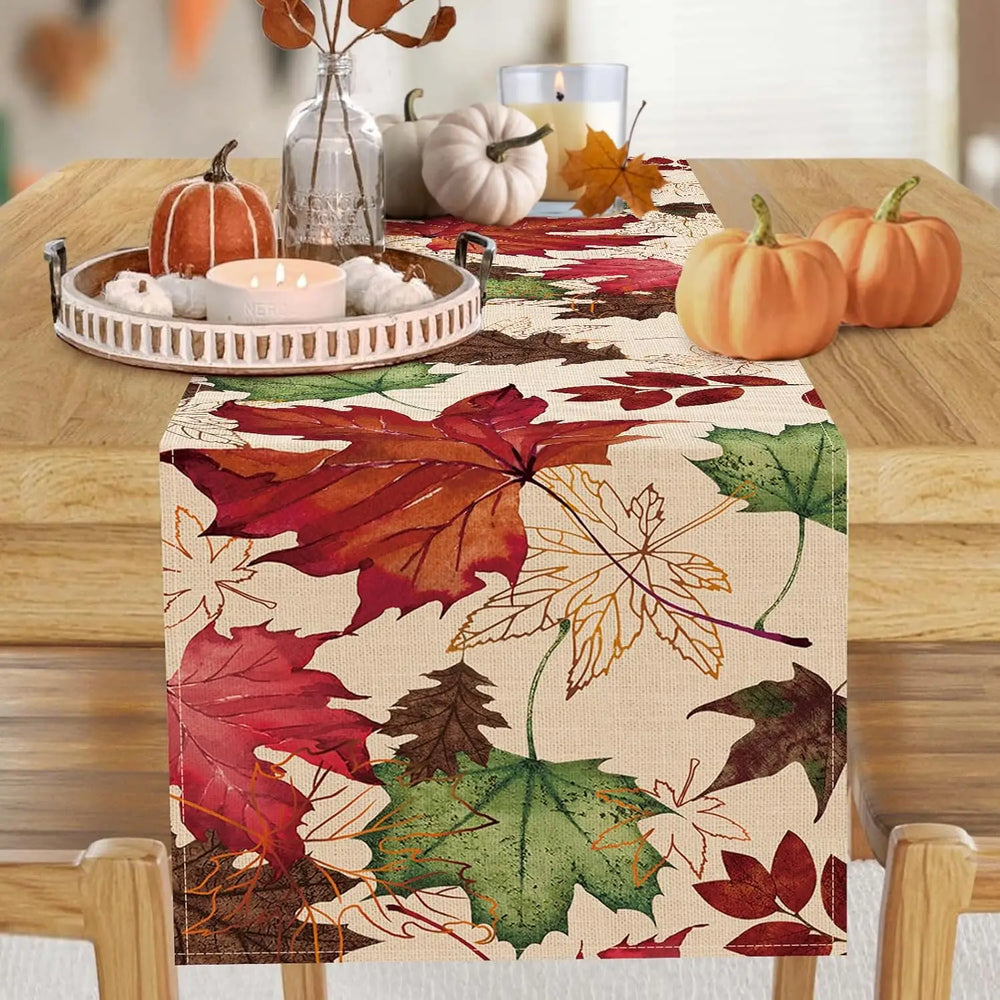 Leinen Tischläufer – Herbstliches Ahornblatt Design – 150x33 cm