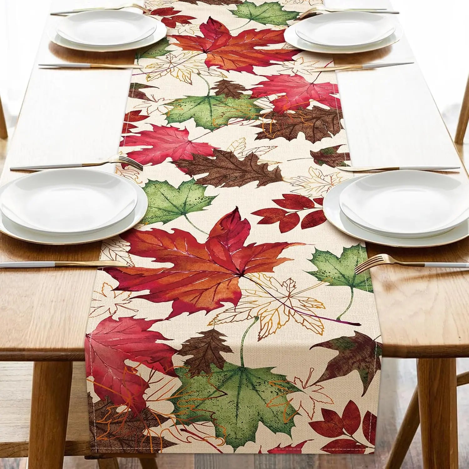 Leinen Tischläufer – Herbstliches Ahornblatt Design – 150x33 cm