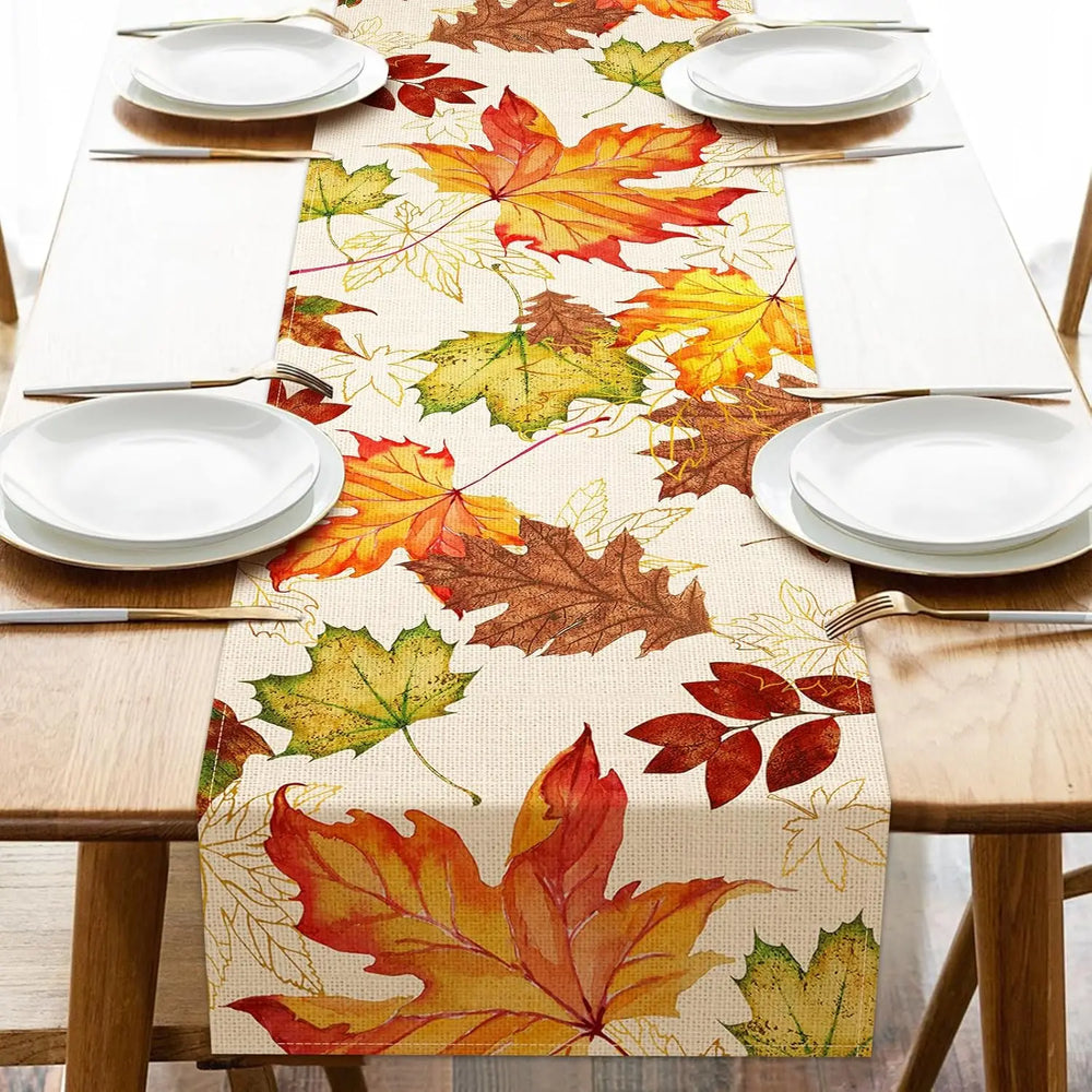 Leinen Tischläufer – Herbstliches Ahornblatt Design – 150x33 cm