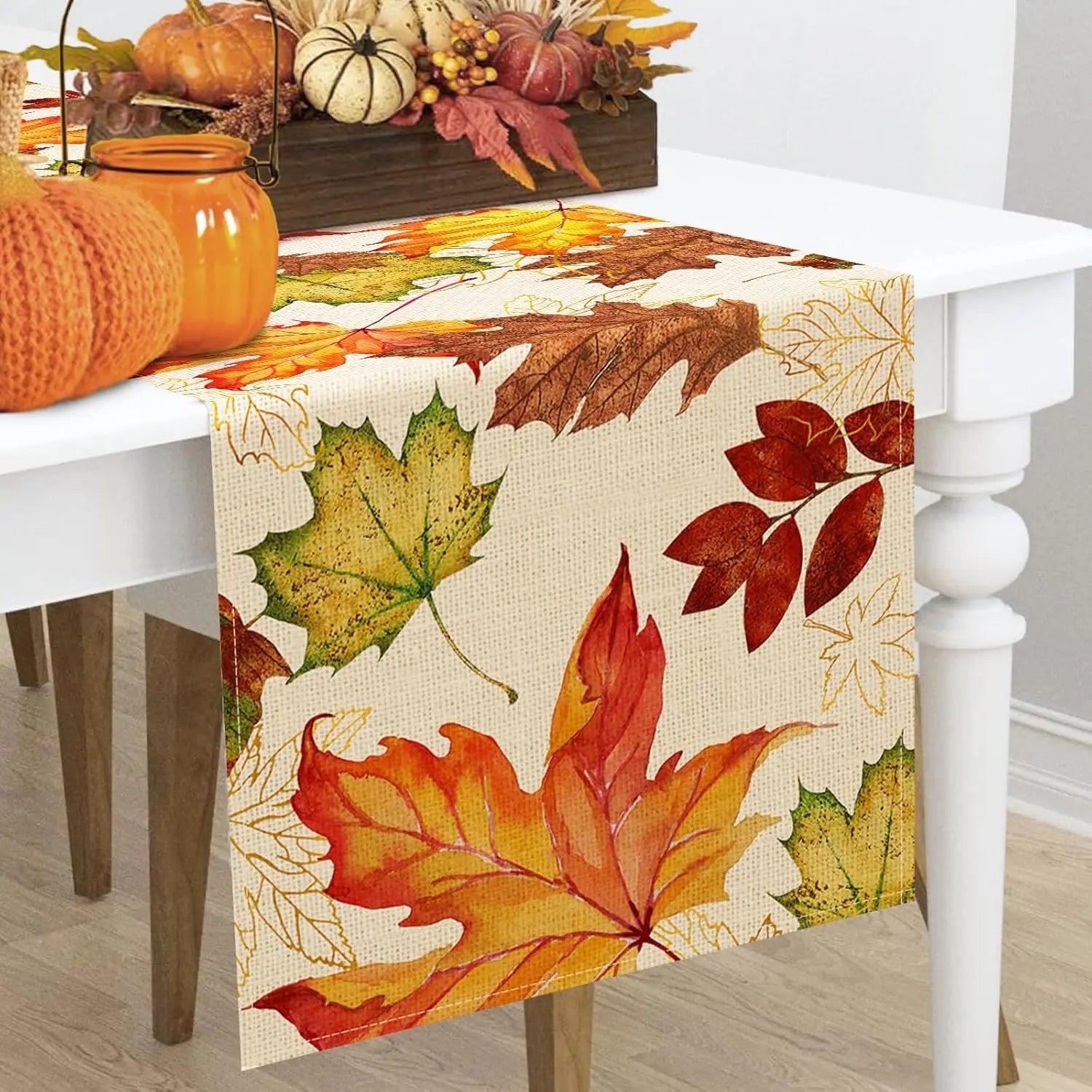 Leinen Tischläufer – Herbstliches Ahornblatt Design – 150x33 cm