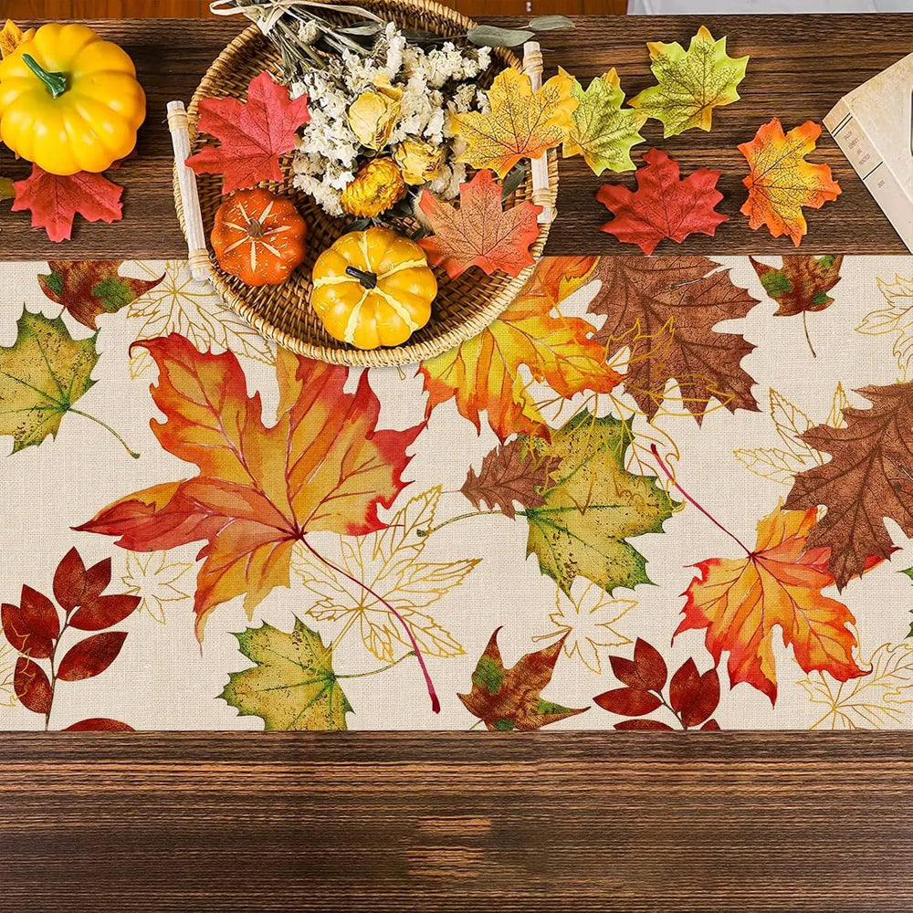 Leinen Tischläufer – Herbstliches Ahornblatt Design – 150x33 cm