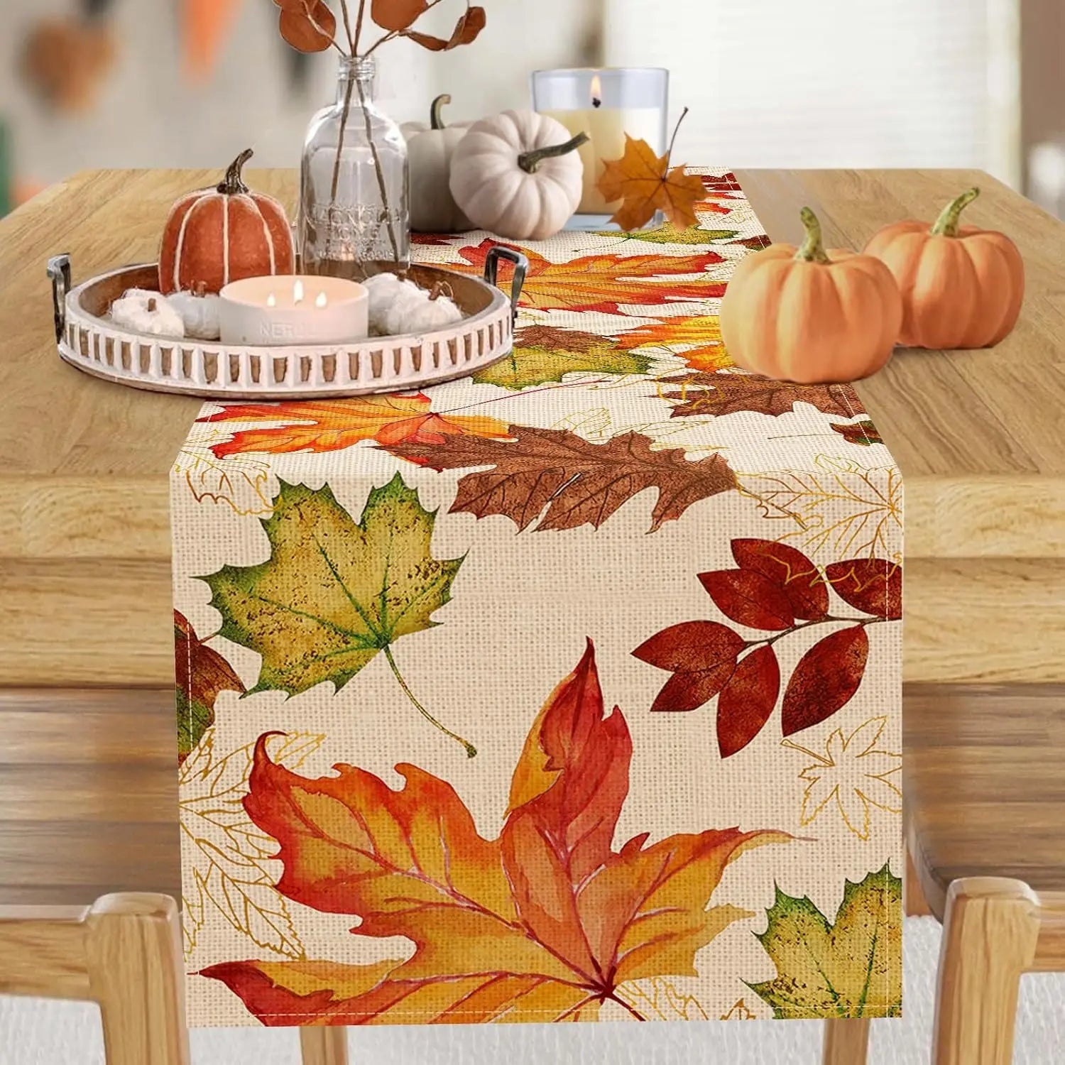 Leinen Tischläufer – Herbstliches Ahornblatt Design – 150x33 cm
