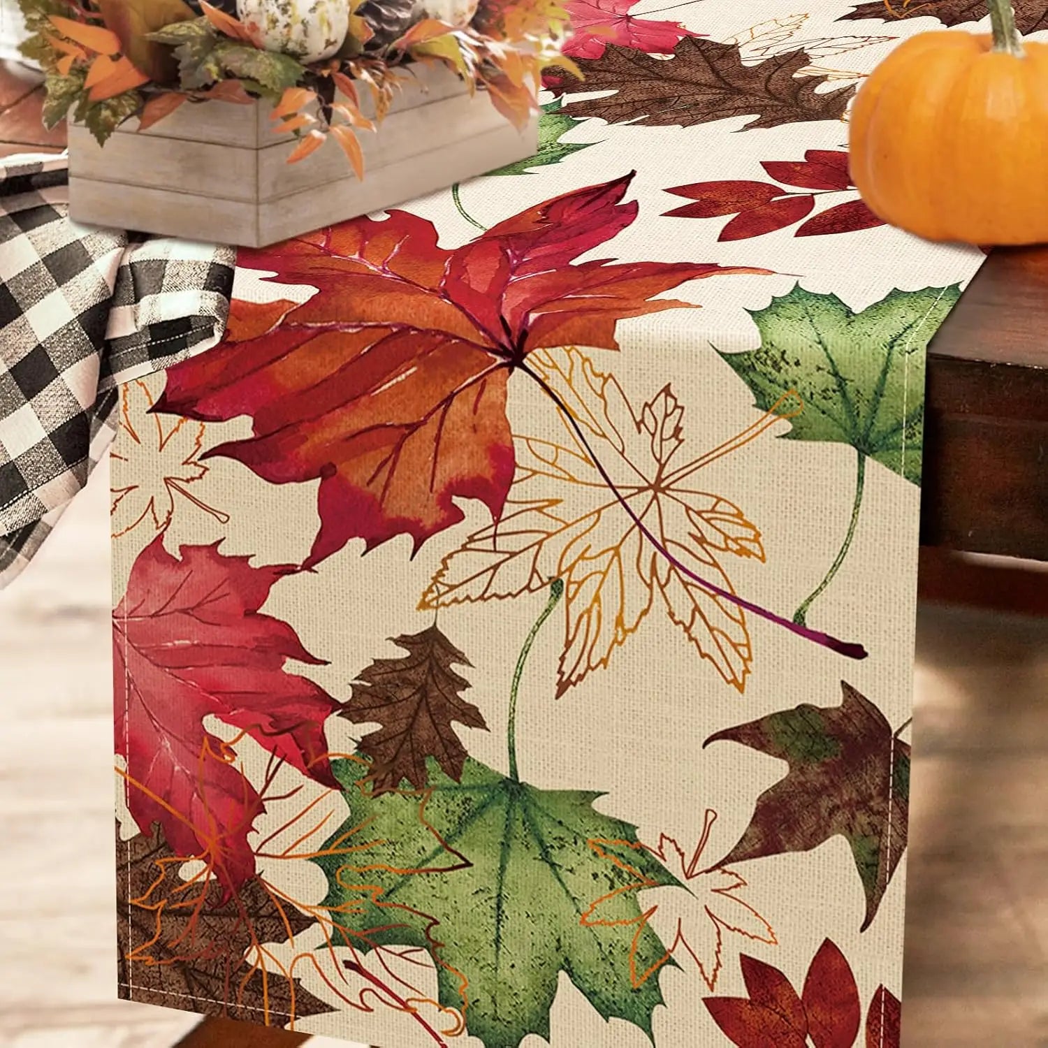 Leinen Tischläufer – Herbstliches Ahornblatt Design – 150x33 cm