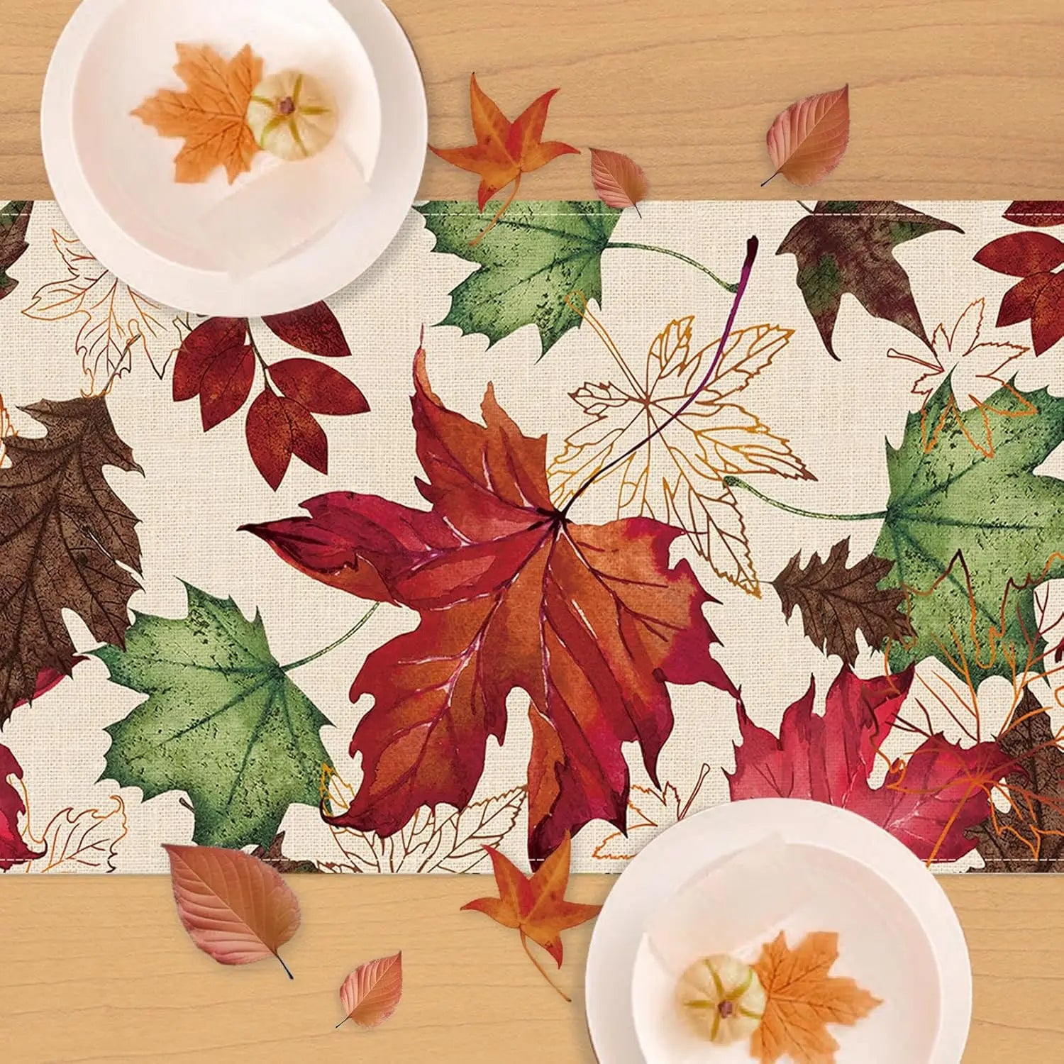 Leinen Tischläufer – Herbstliches Ahornblatt Design – 150x33 cm