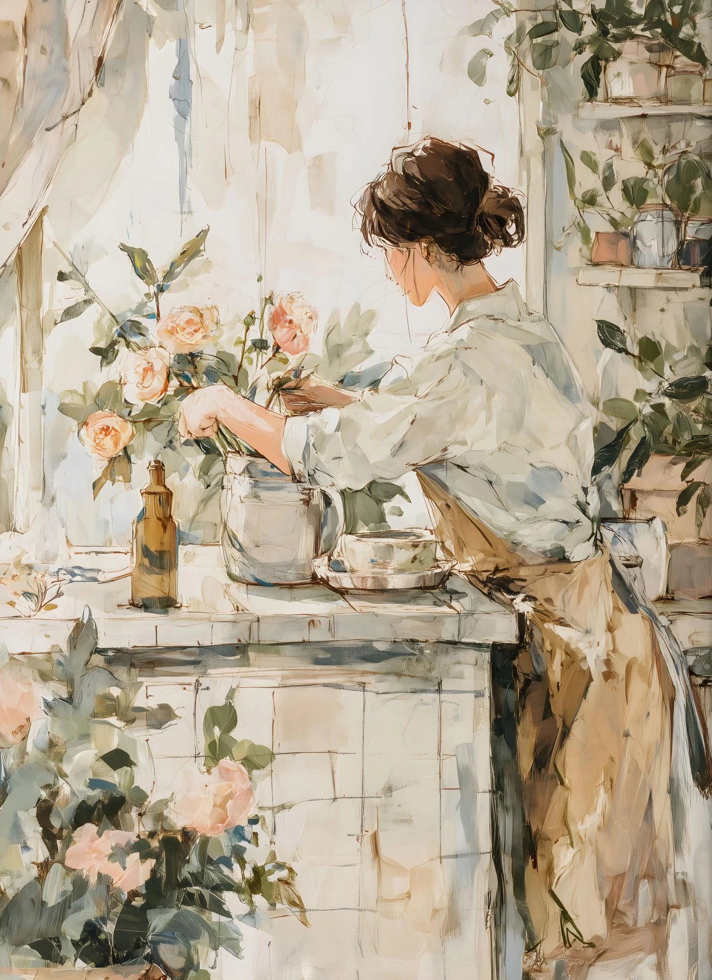 Moderner Rokoko Garten Leinwanddruck, vertikales Rechteck, leinwandmaterial, Farbe: nn-3, Grösse: 50x70 cm unframed