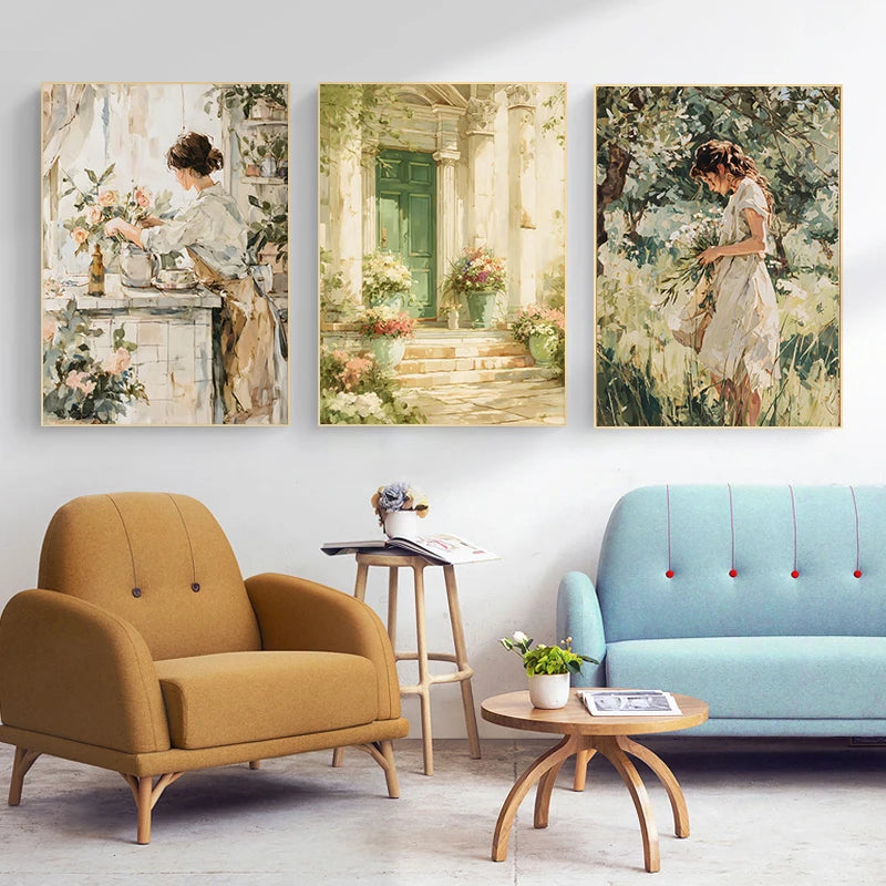 Moderner, rahmenloser Leinwanddruck mit Aquarell im vertikalen Rechteck-Format für Wohnzimmer