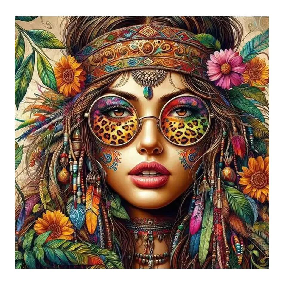 amerikanische figurenmalerei auf baumwollleinwand in quadratischer form 30x30 cm mit Rahmen