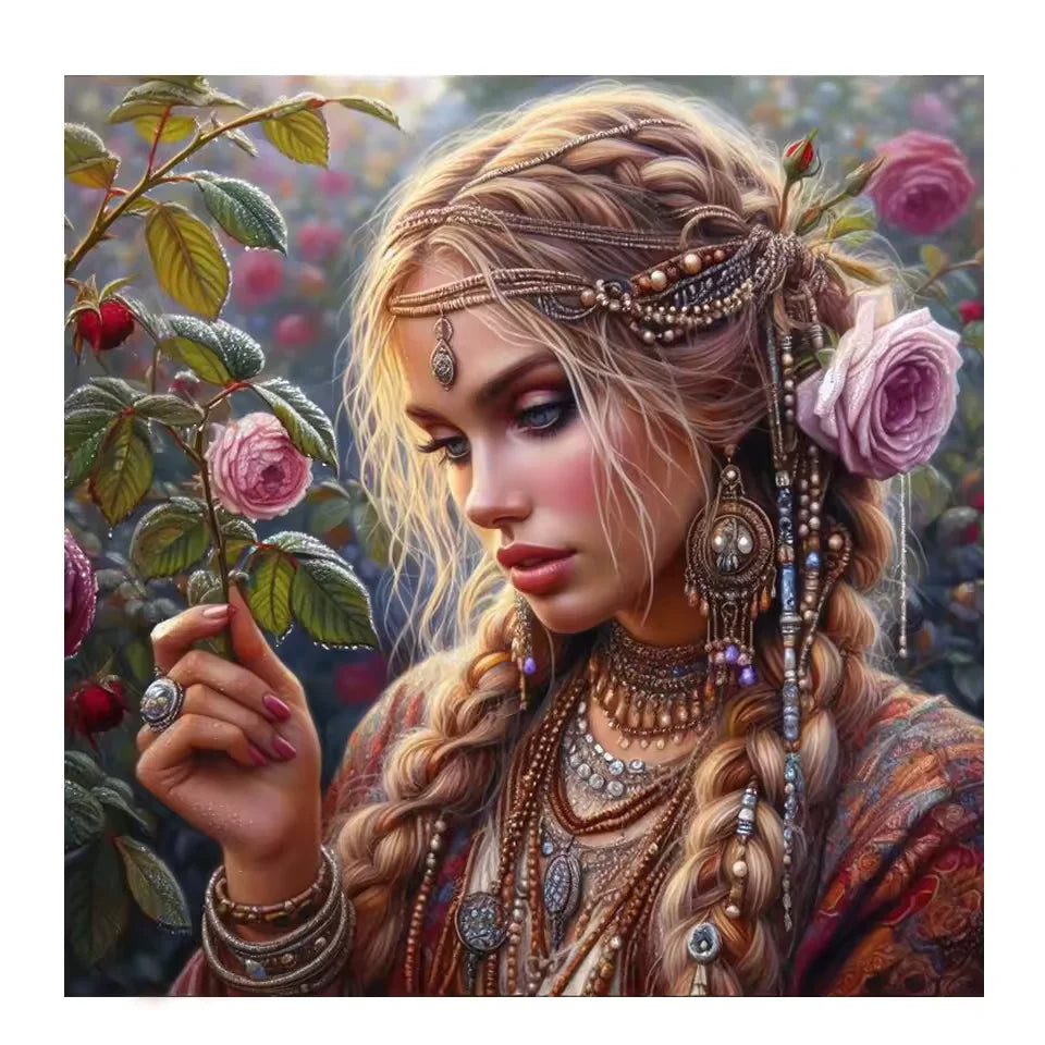 Amerikanische Leinwandkunst in 58x58 cm, ungerahmt, Baummwoll-Öldruck mit Figurenmalerei.