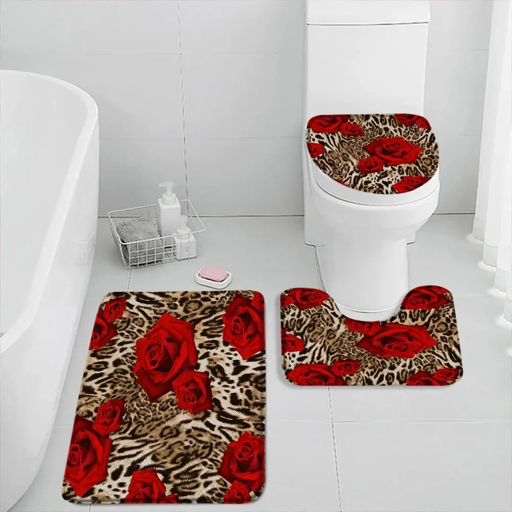 Leopard Badematte Set – Modern Suede, Rutschfest, 3-teilig