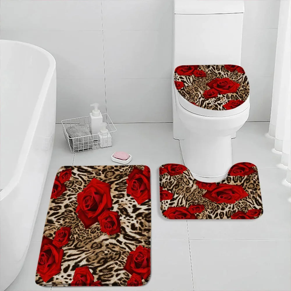 Leopard Badematte Set – Modern Suede, Rutschfest, 3-teilig