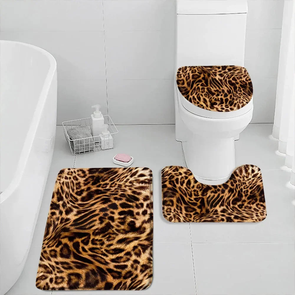 Leopard Badematte Set – Modern Suede, Rutschfest, 3-teilig
