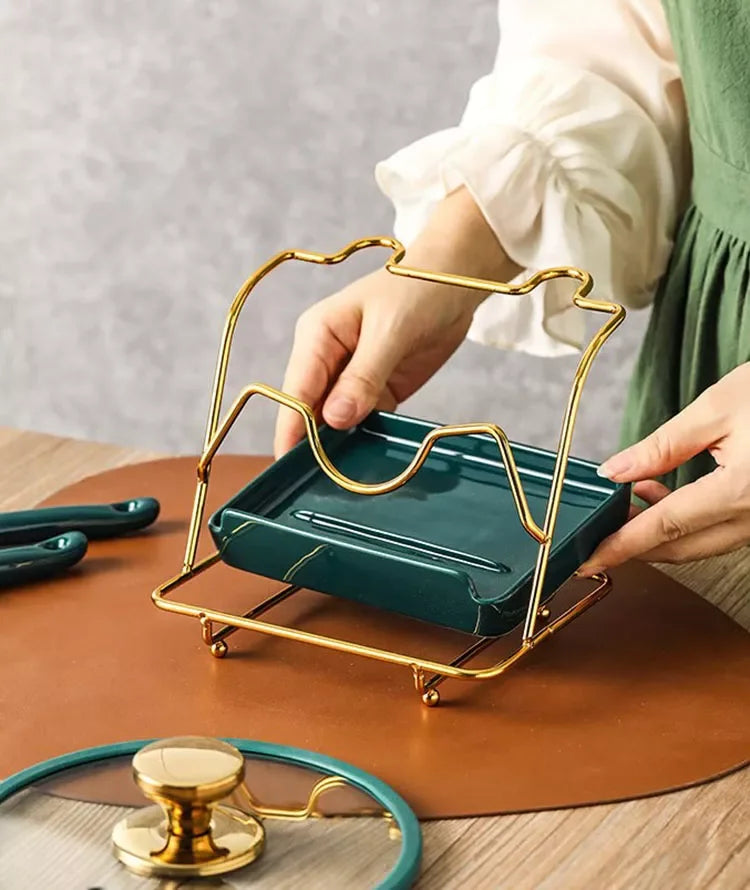 Löffelablage & Deckelhalter – Keramik Weiss 17.5x13x28cm