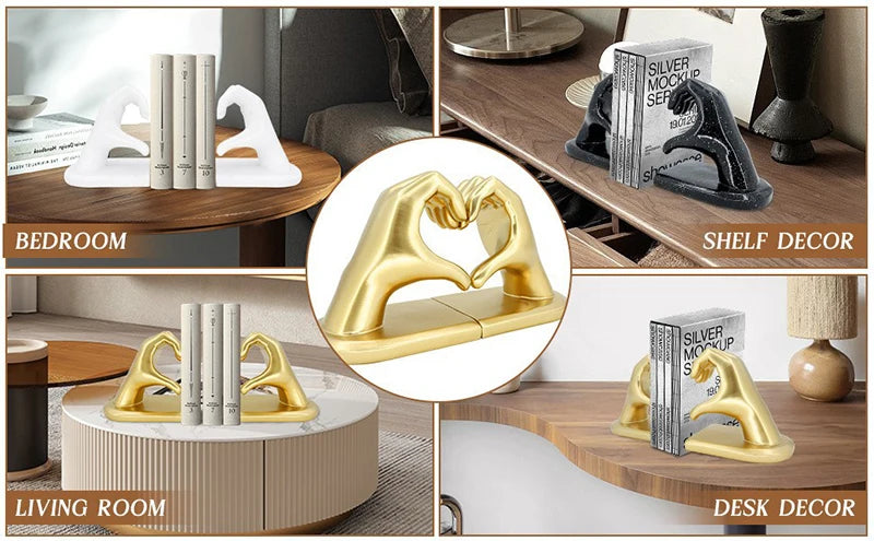 Moderne Resin Buchstützen mit Liebesgesten in Weiss, Gold oder Schwarz