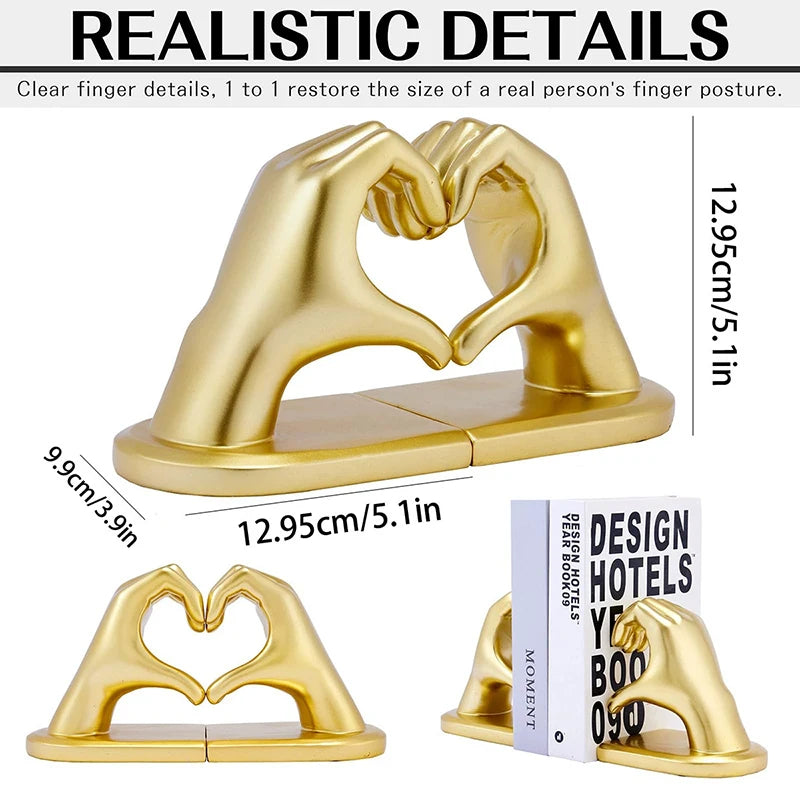 Moderne Love Gesture Buchstützen aus Harz in Weiss, Gold, Schwarz mit Flecken