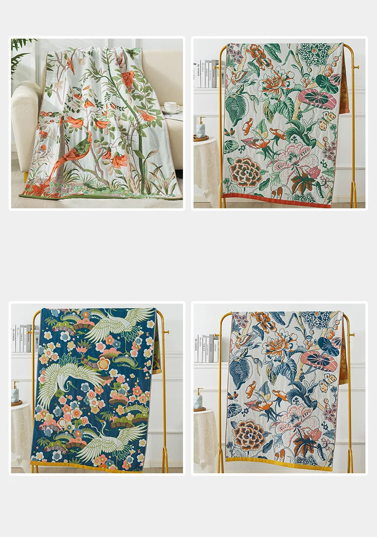 Luxus Badetuch – Baumwollgaze Blumen – 90x180cm