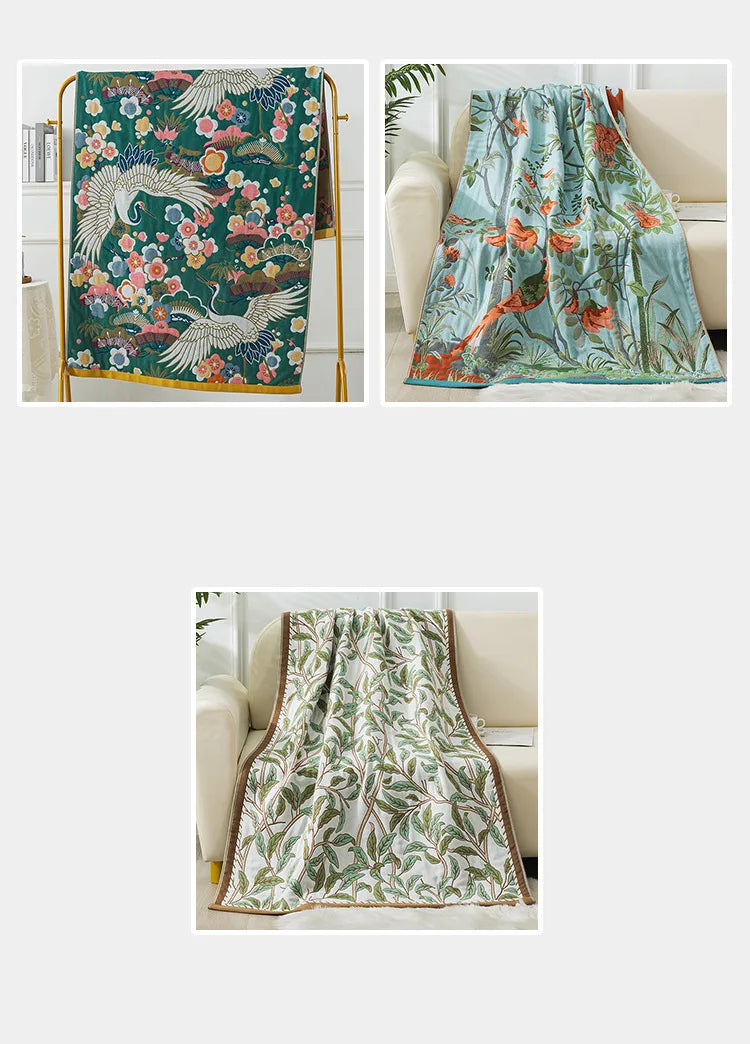 Luxus Badetuch – Baumwollgaze Blumen – 90x180cm