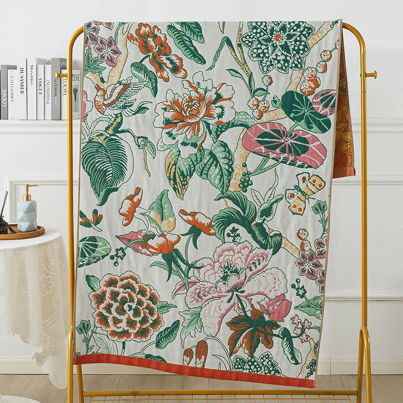 Luxus Badetuch – Baumwollgaze Blumen – 90x180cm
