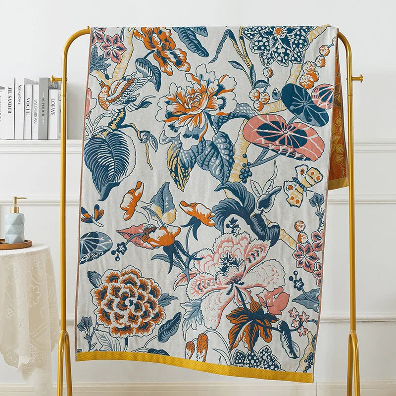 Luxus Badetuch – Baumwollgaze Blumen – 90x180cm