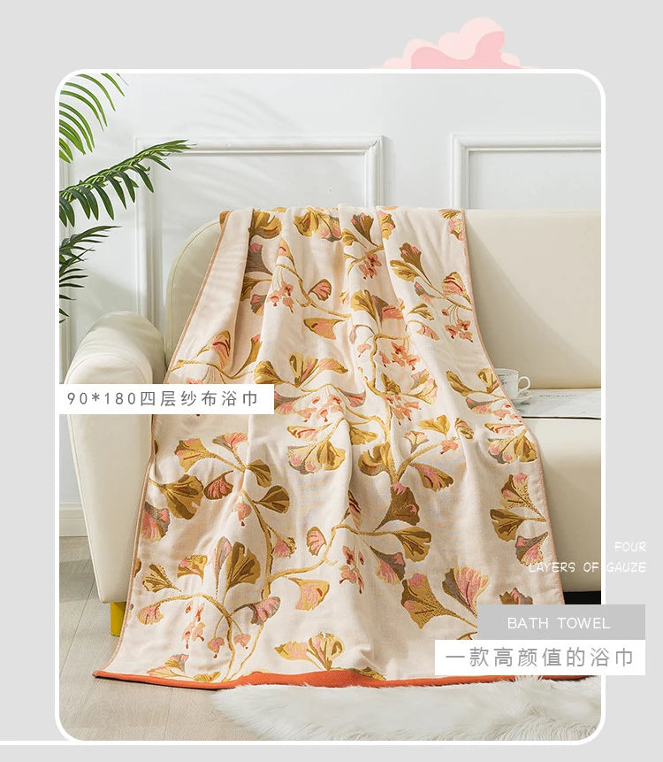 Luxus Badetuch – Baumwollgaze Blumen – 90x180cm