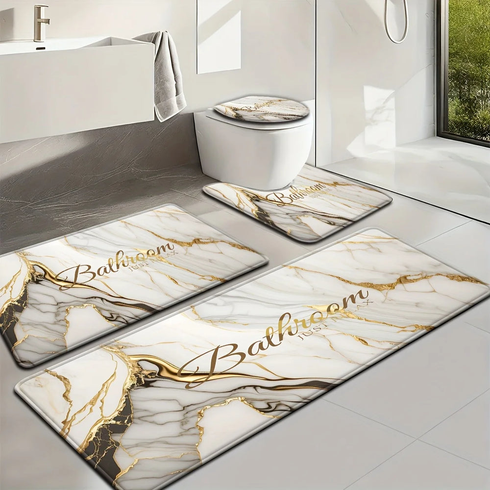 Luxus-Badset – Goldmarmor Design – Rutschfest & Soft
