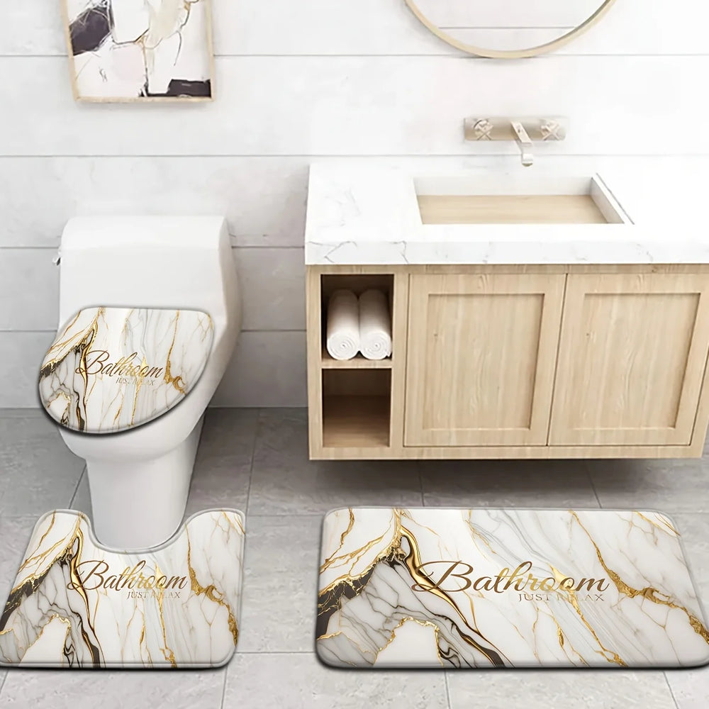 Luxus-Badset – Goldmarmor Design – Rutschfest & Soft