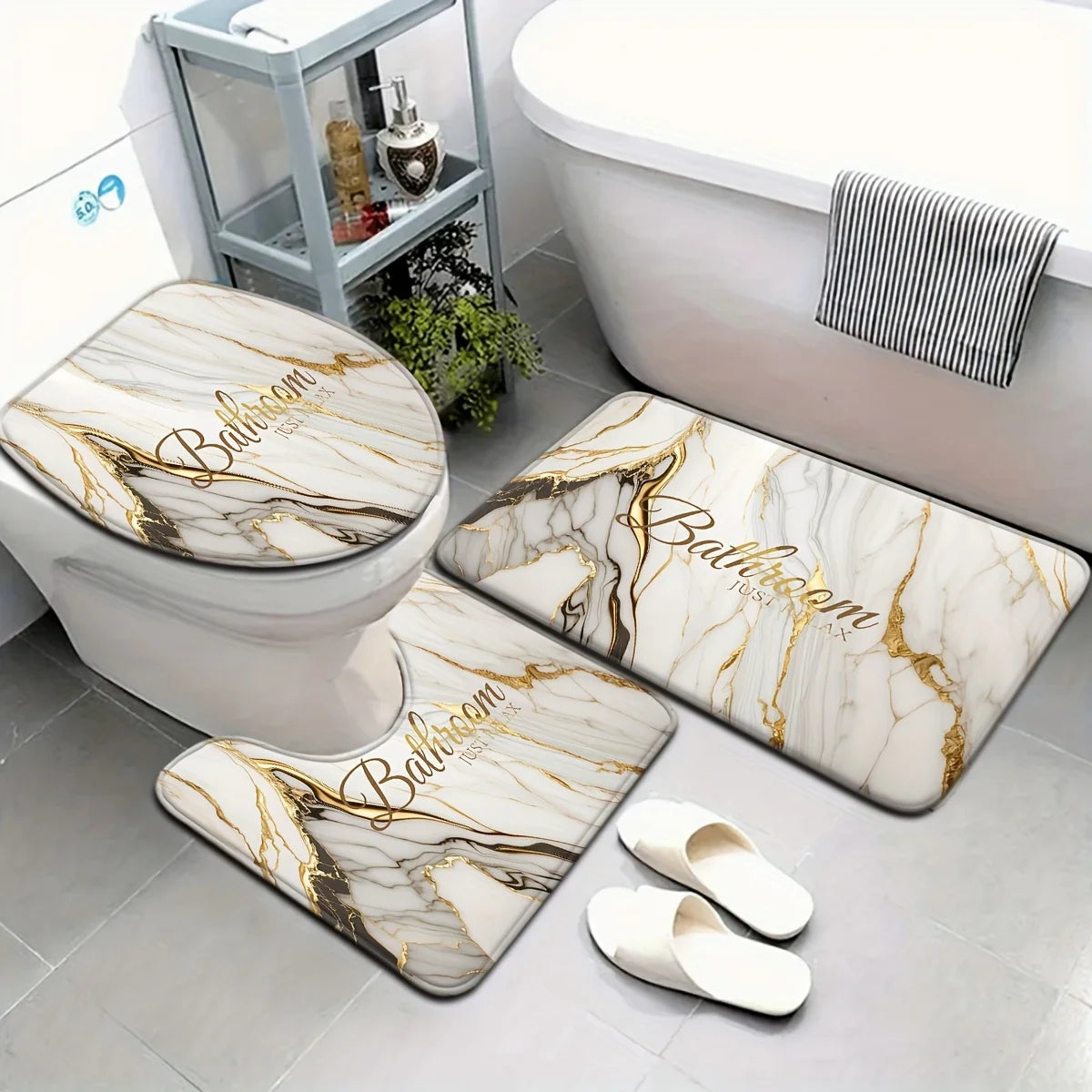 Luxus-Badset – Goldmarmor Design – Rutschfest & Soft