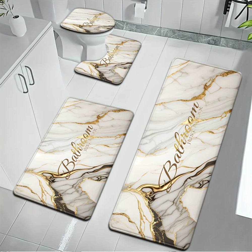 Luxus-Badset – Goldmarmor Design – Rutschfest & Soft