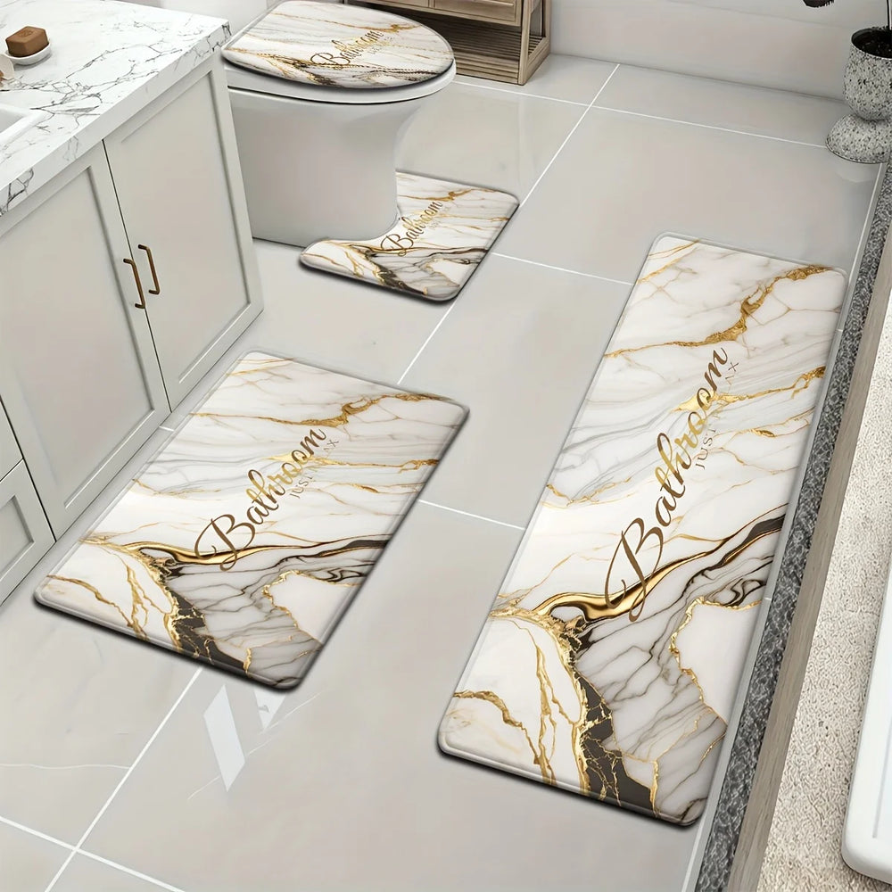 Luxus-Badset – Goldmarmor Design – Rutschfest & Soft
