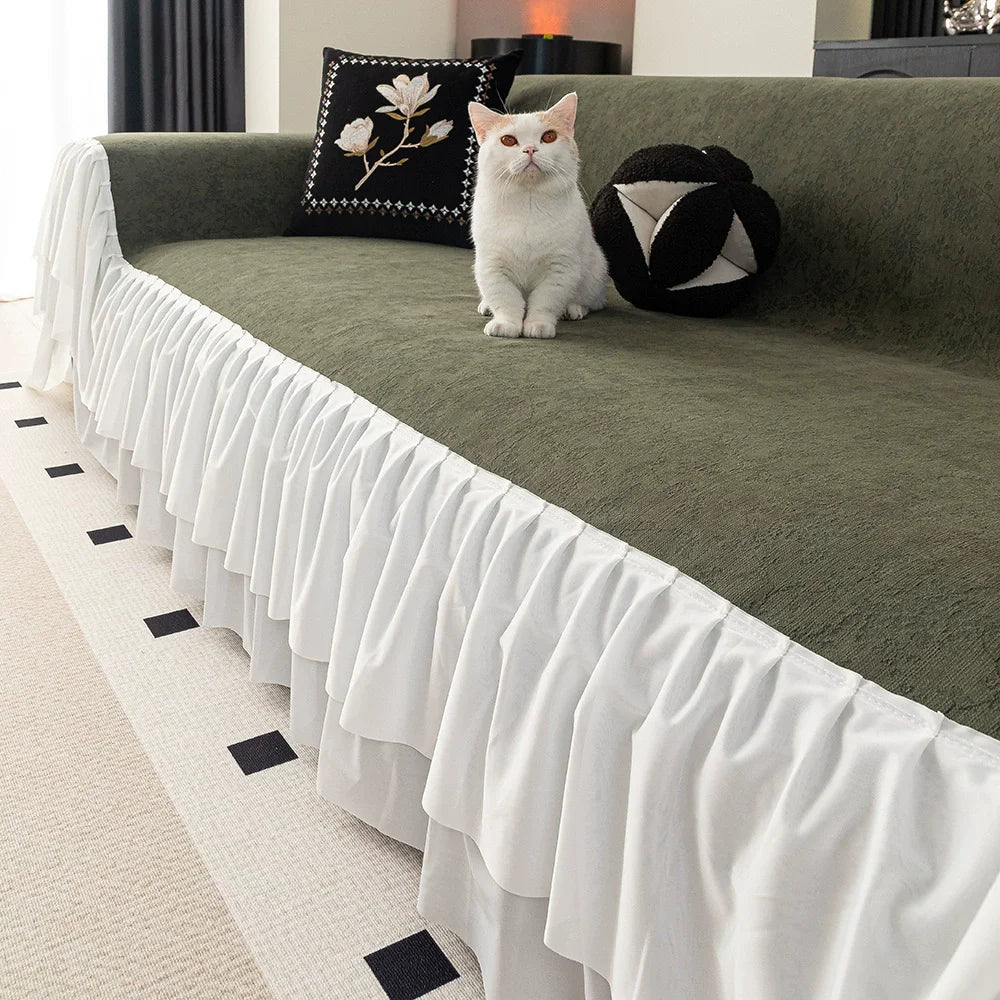 Luxus Chenille Sofahusse, Farbe: A, Grösse: 180x460 cm, im Jacquard Design, rutschfestes Sofaaccessoire