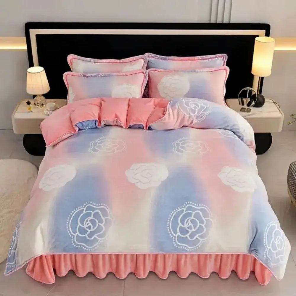 Luxus Fleece Bettwäsche in Herbstrot, Grösse King 4 Teile 220x240 cm, Polyester