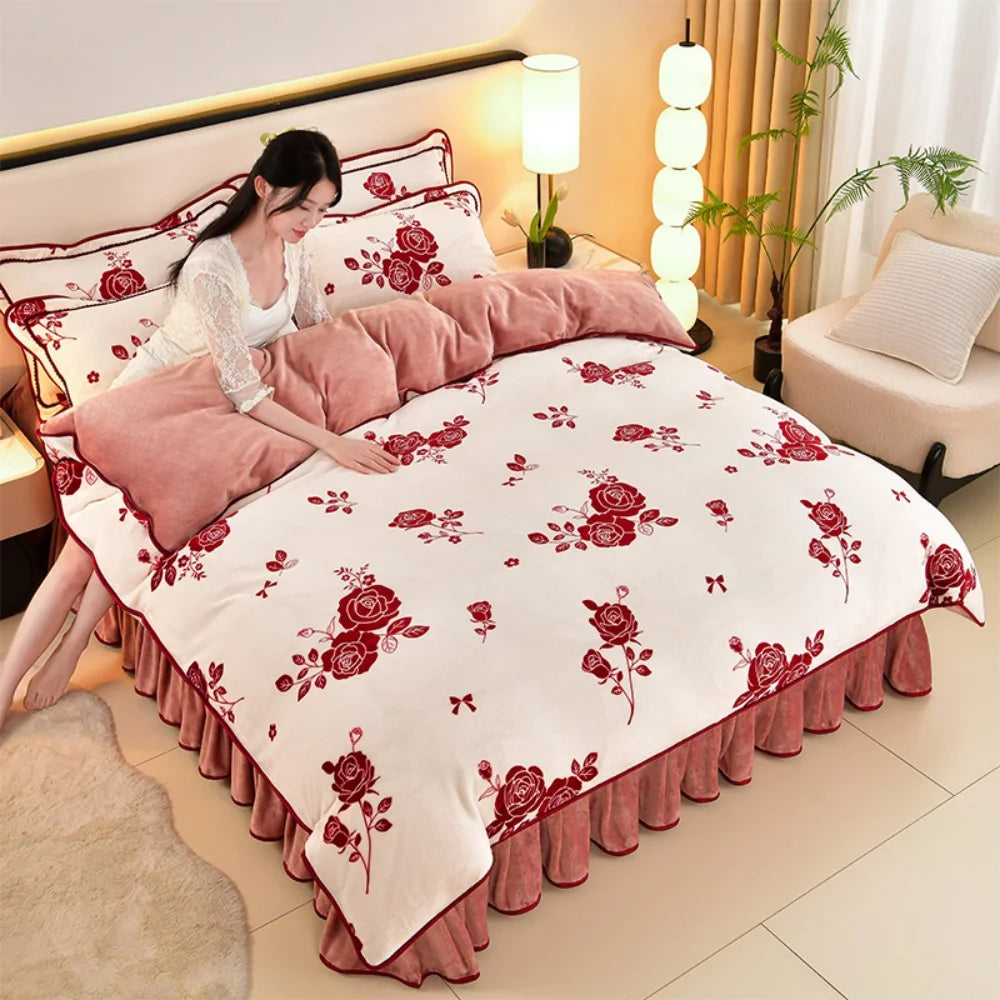 Luxus Fleece Bettwäsche-Set in reinweiss, Grösse Queen 200x230cm, perfektes Schlafzimmer-Accessoire