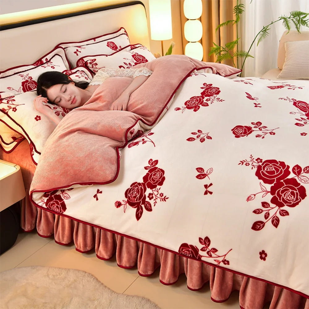 Luxus Fleece Bettwäsche in Champagner Grau, Queen Grösse 200x230 cm