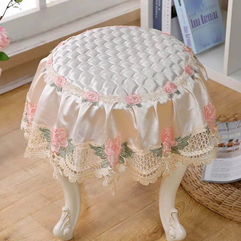 Luxus Hockerüberzug Ø 35 cm rot Jacquard Strick für Wohnbereich